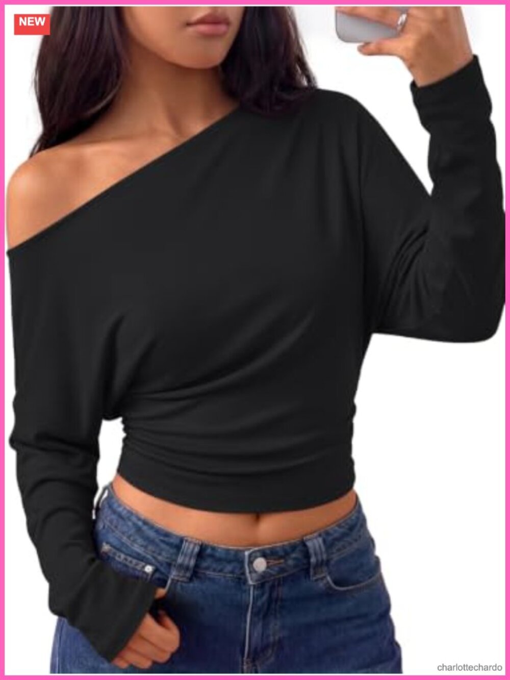 Rayon Spandex Off Shoulder Cinched Waist Top Women Long Sleeve